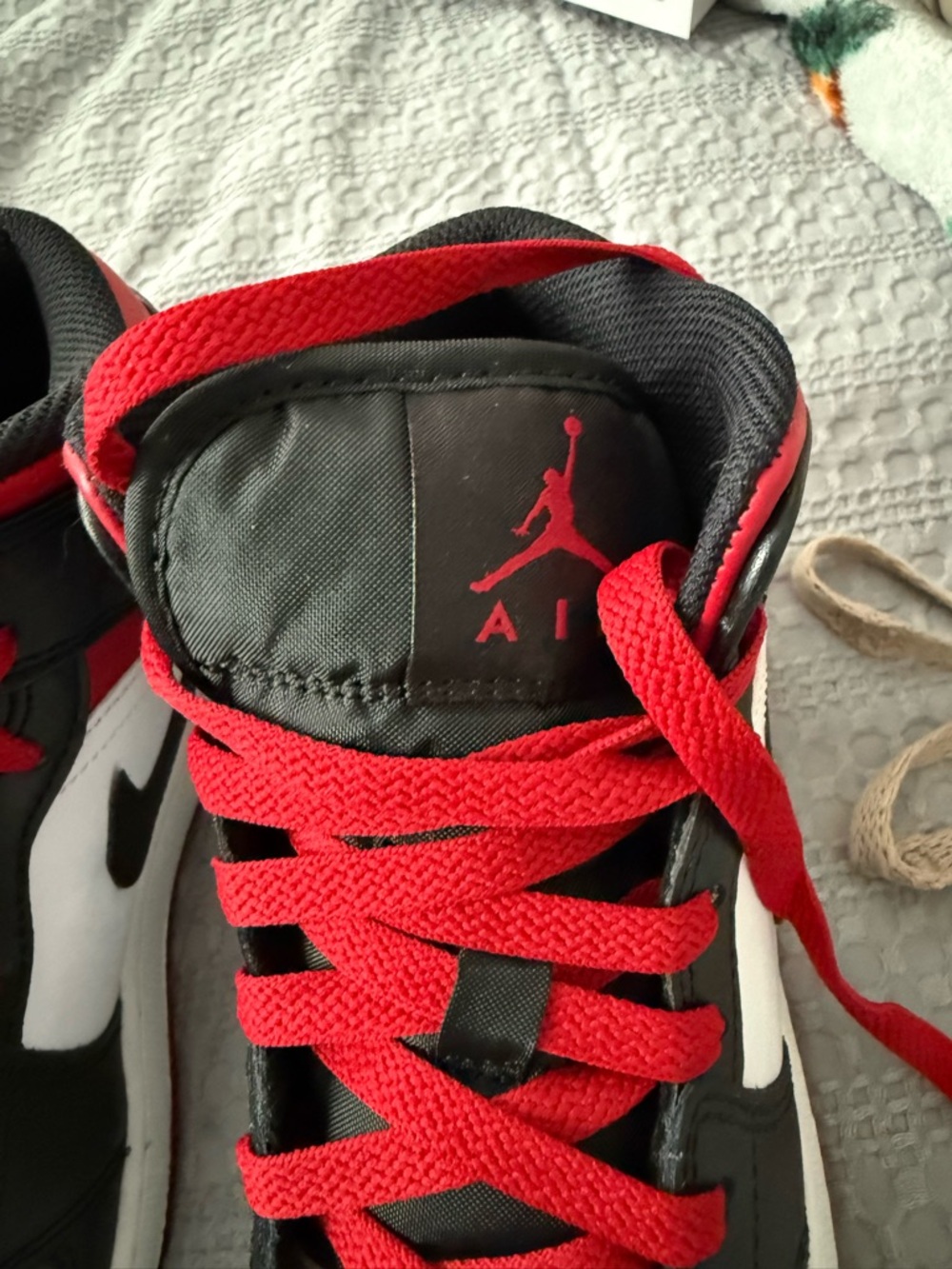 Nike Air Jordan 1 Mid White Black Red Sneakers - Picture 6 of 8